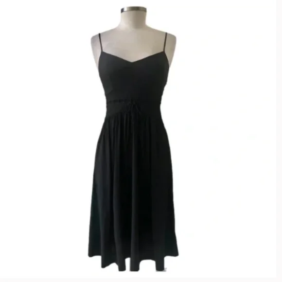 chinese dress ladies Theory Slit Front Black V-Neck Short Sleeve Linen Shift Dress – The Closet  New York main image 0
